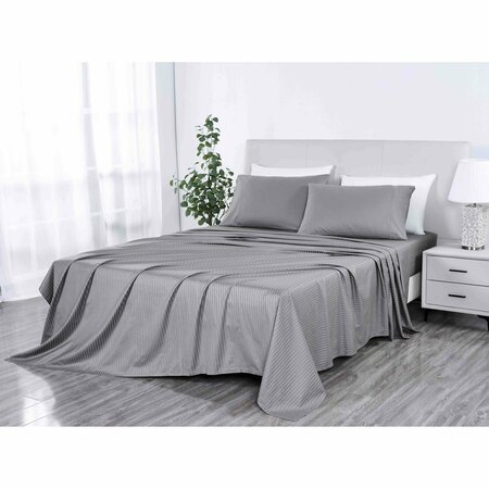 KATHY IRELAND 500 Thread Count Damask Stripe Sheet Set with Optifit - California King - Grey 1234CKGR